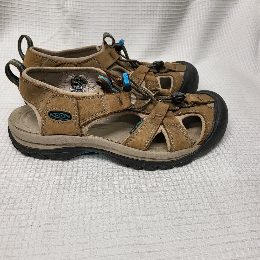 Keen Women's  Venice Sandal Brown Leather Waterproof Hiking Water - Picture 2 of 8